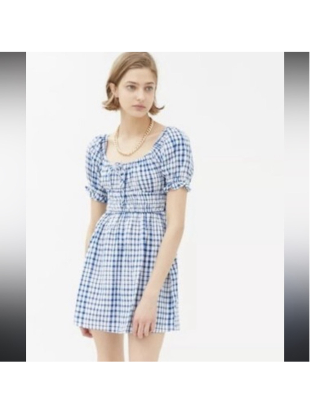 Urban Outfitters pixie Milkmaid Blue and White Checkered Mini Dress